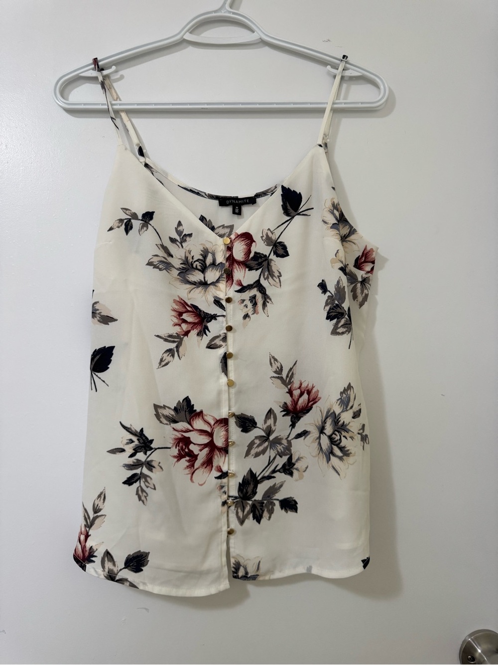 Dynamite Ivory Floral Button-Front Cami with Burgundy & Black Blooms